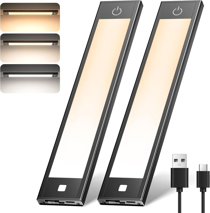 VST 72 LEDs Motion Sensor Lights Indoor 3 Color Temps, Dimmable Under Cabinet Lighting, 1800mAh Rechargeable Step Light, Cordless Night Light for Stair, Wardrobe, Kitchen 2 Pack - Image 1
